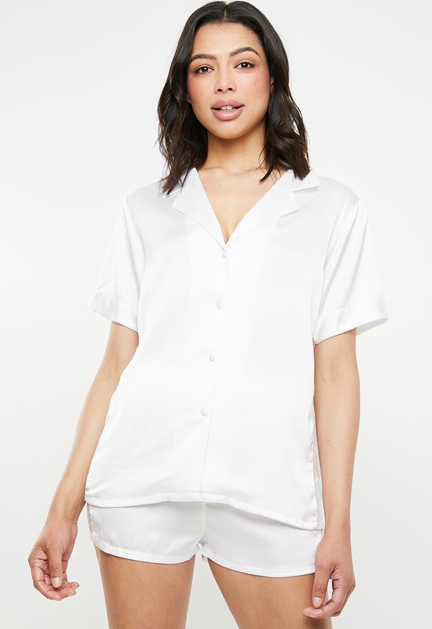 Missguided - Lace panel short pj set - white