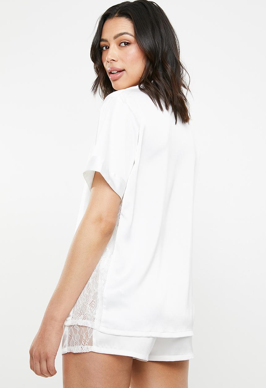 Missguided - Lace panel short pj set - white