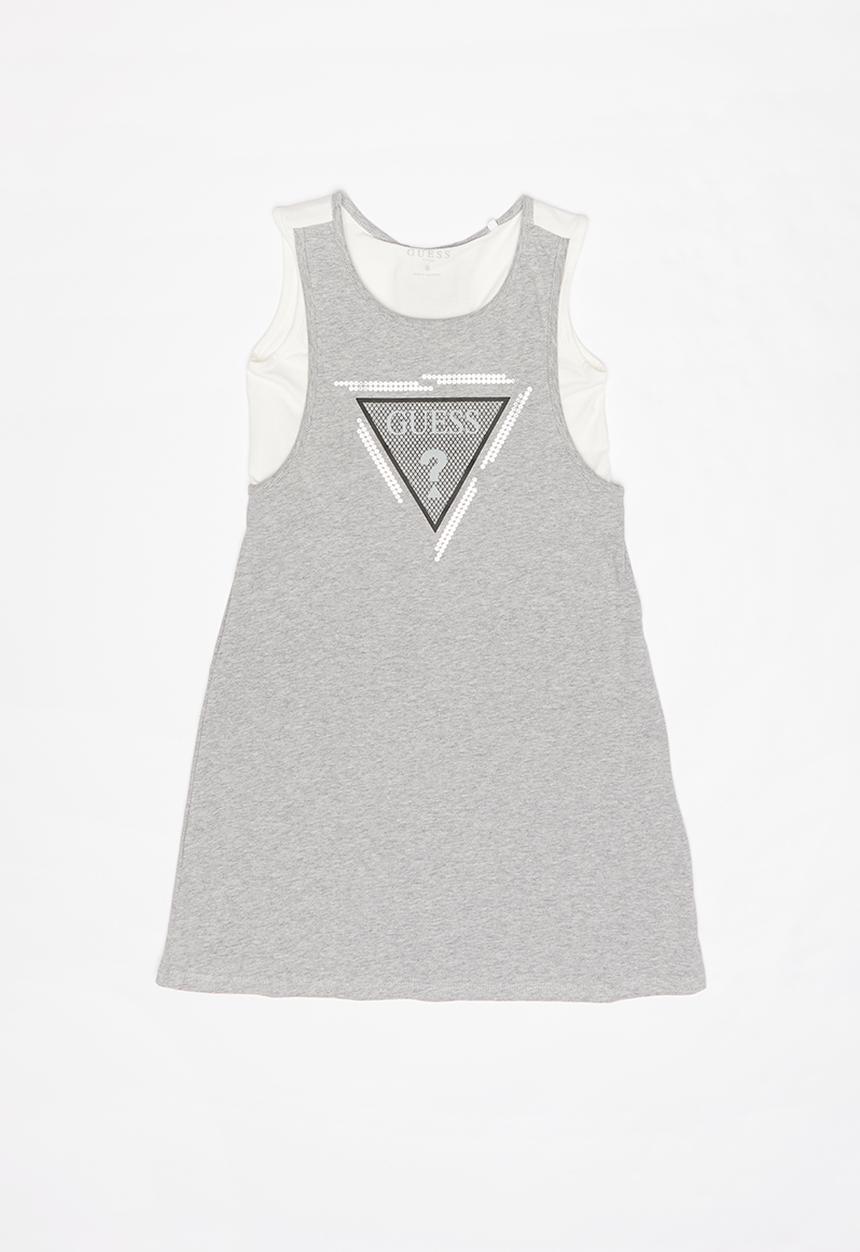 GUESS - Teens tri mesh carli dress - grey & white
