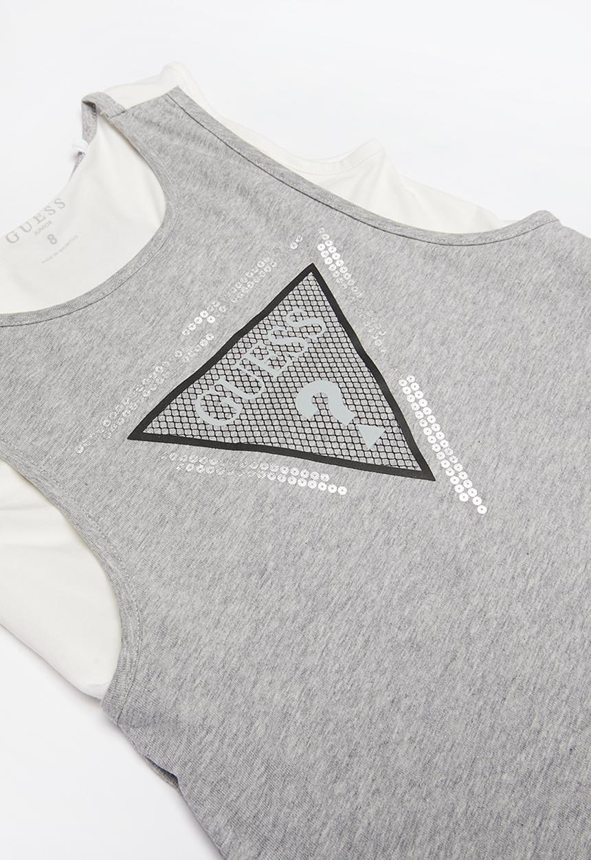 GUESS - Teens tri mesh carli dress - grey & white