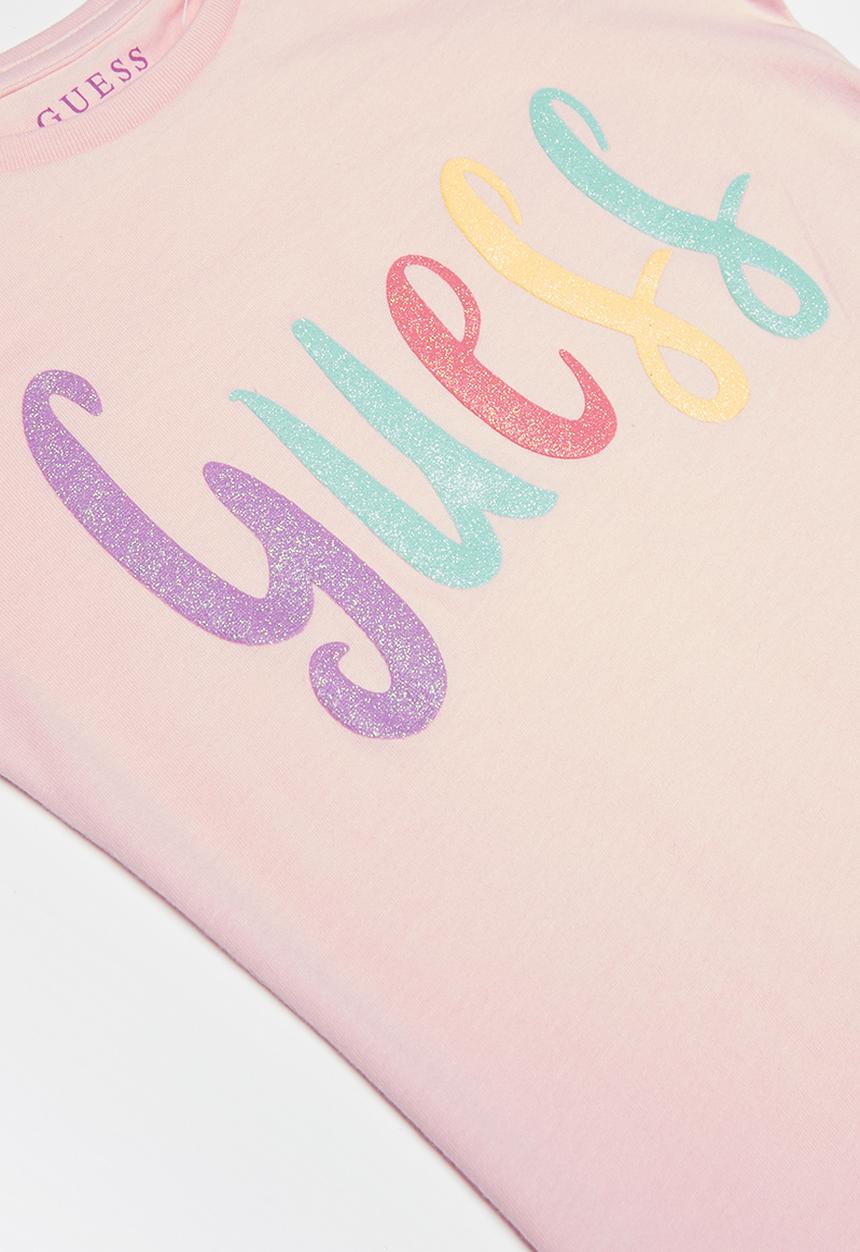 GUESS - Girls short sleeve rainbow guess tee - pink