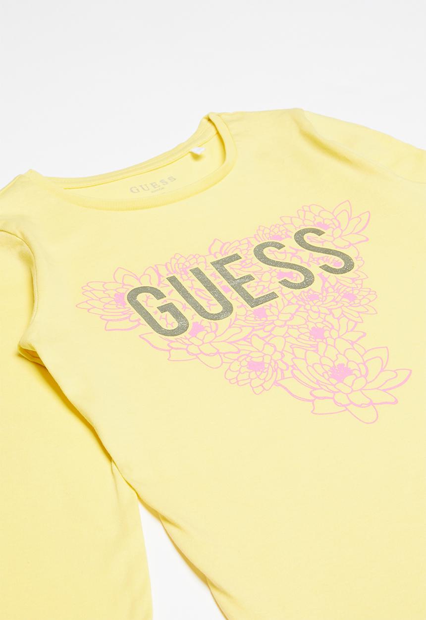 GUESS - Teens long sleeve leaf tri tee - yellow