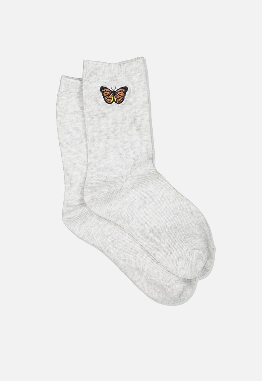 Cotton On - Embroidered crew sock - grey