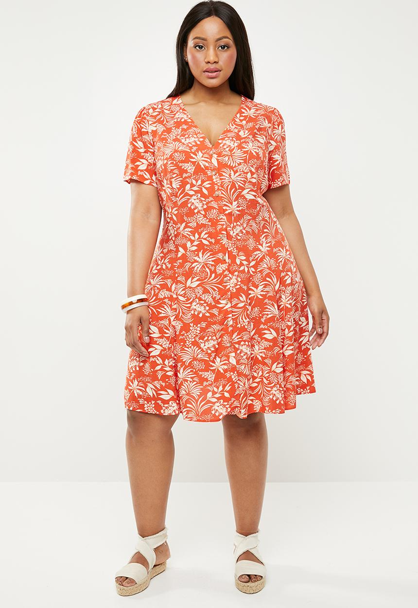 New Look - Elodie tropical tea dress - orange & cream