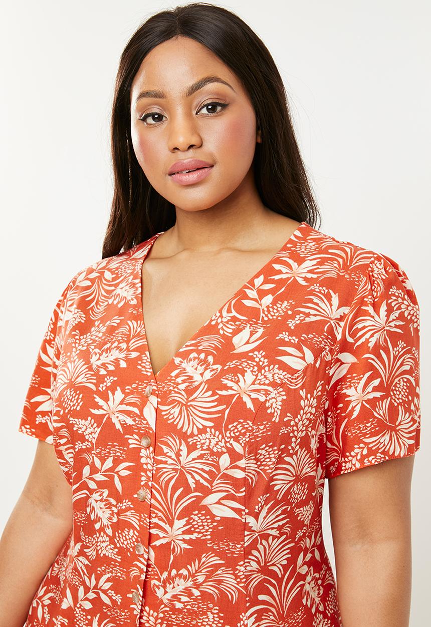 New Look - Elodie tropical tea dress - orange & cream