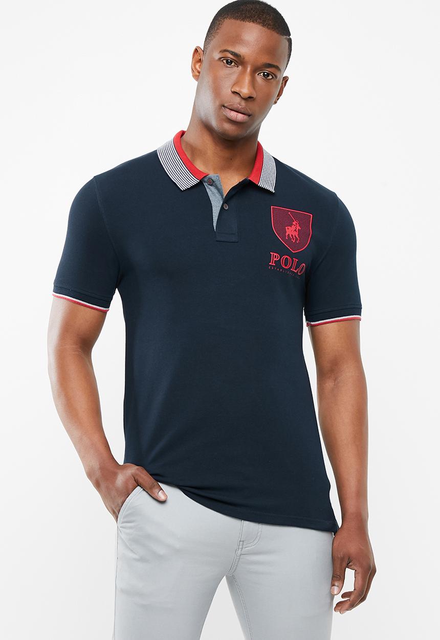 POLO - Ethan custom fit ss stripe collar golfer - navy