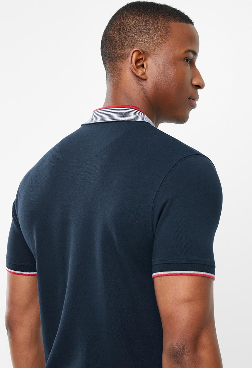 POLO - Ethan custom fit ss stripe collar golfer - navy