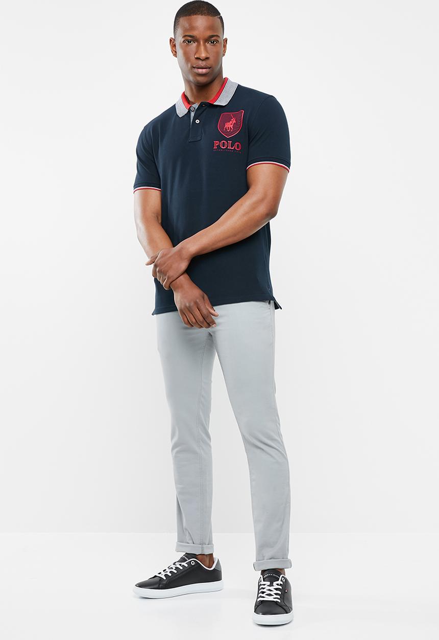POLO - Ethan custom fit ss stripe collar golfer - navy