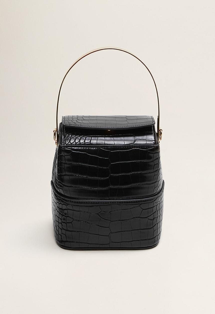 MANGO - Croc-effect bucket bag - black
