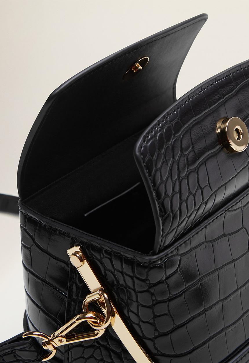MANGO - Croc-effect bucket bag - black