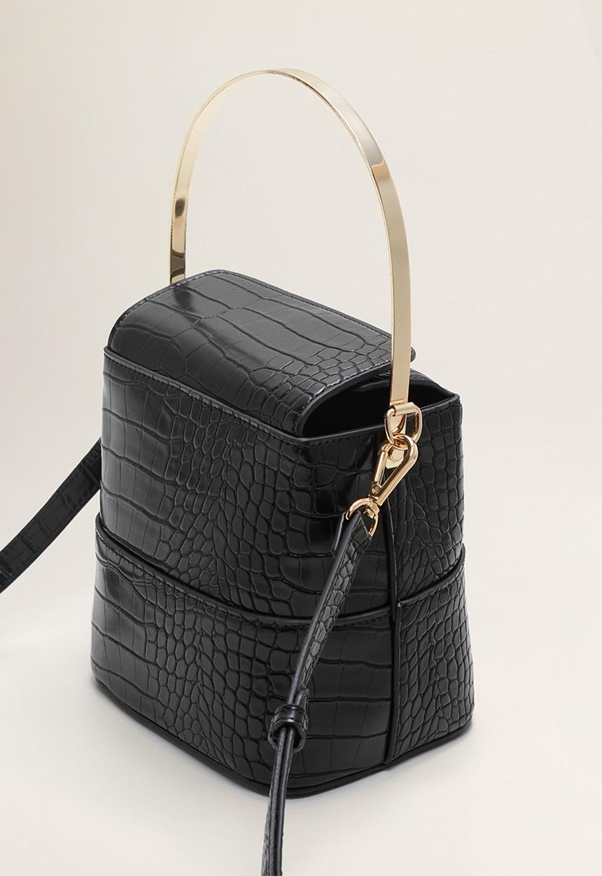 MANGO - Croc-effect bucket bag - black