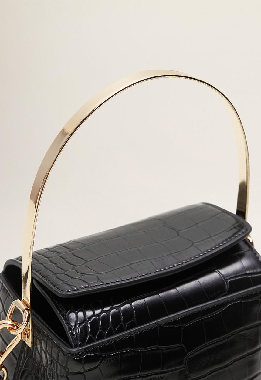 MANGO - Croc-effect bucket bag - black
