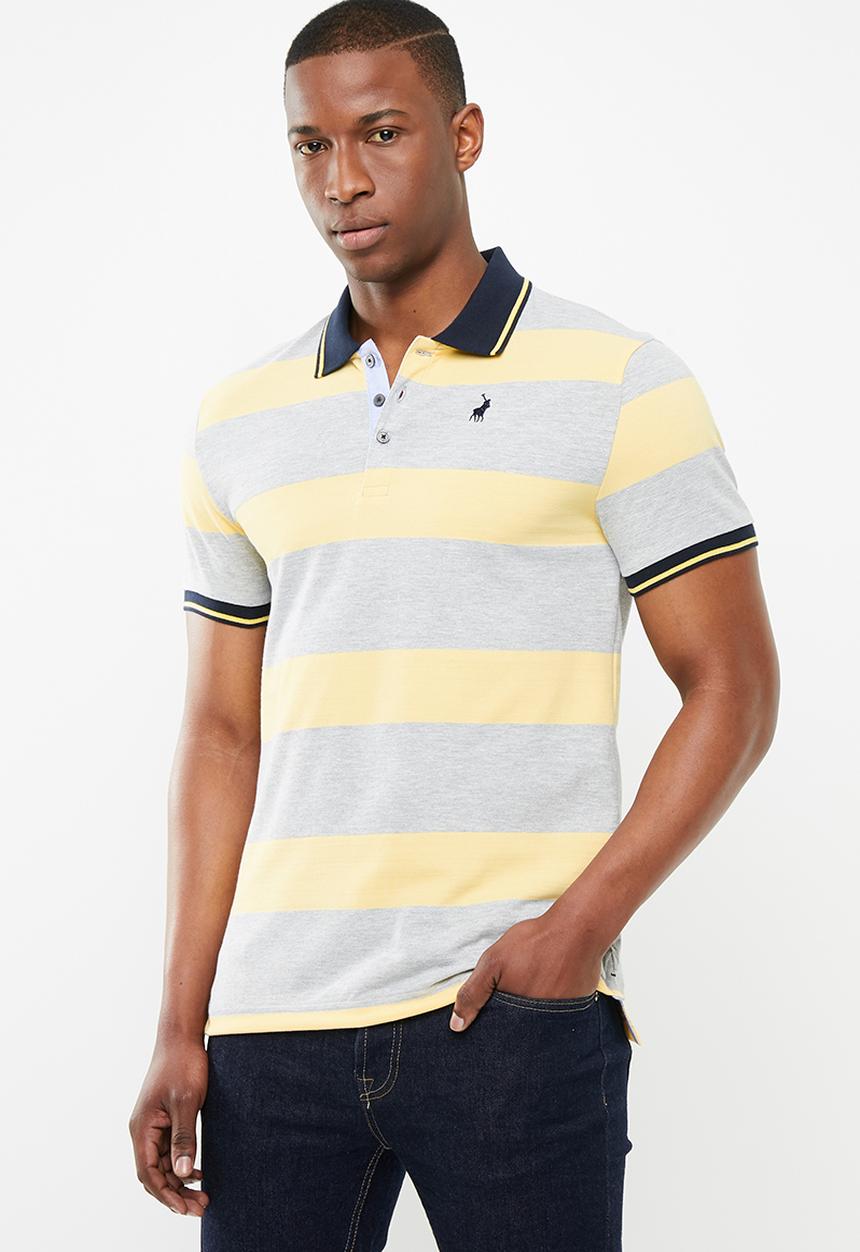 POLO - Matthew custom fit ss feeder stripe golfer - yellow & grey