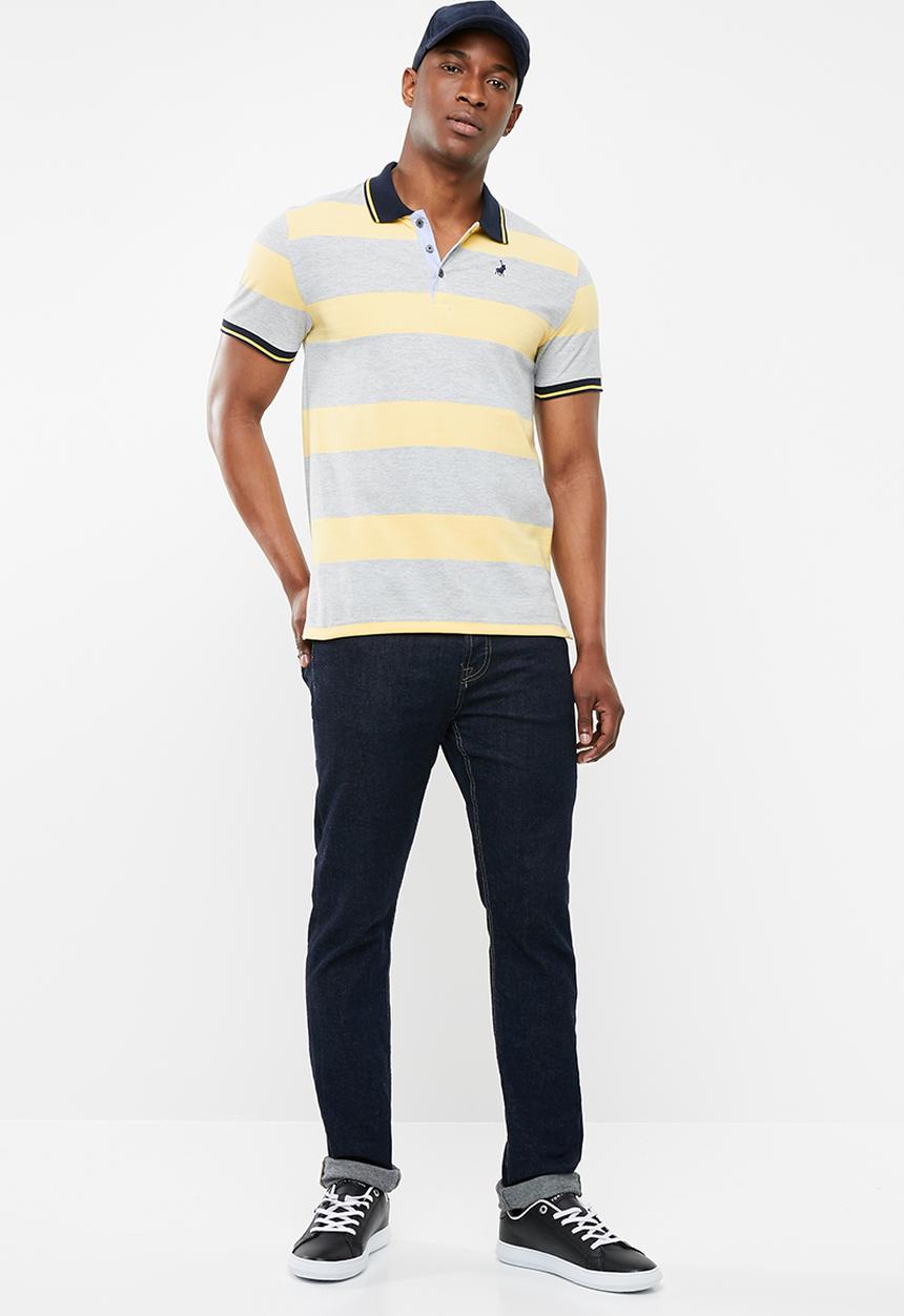 POLO - Matthew custom fit ss feeder stripe golfer - yellow & grey