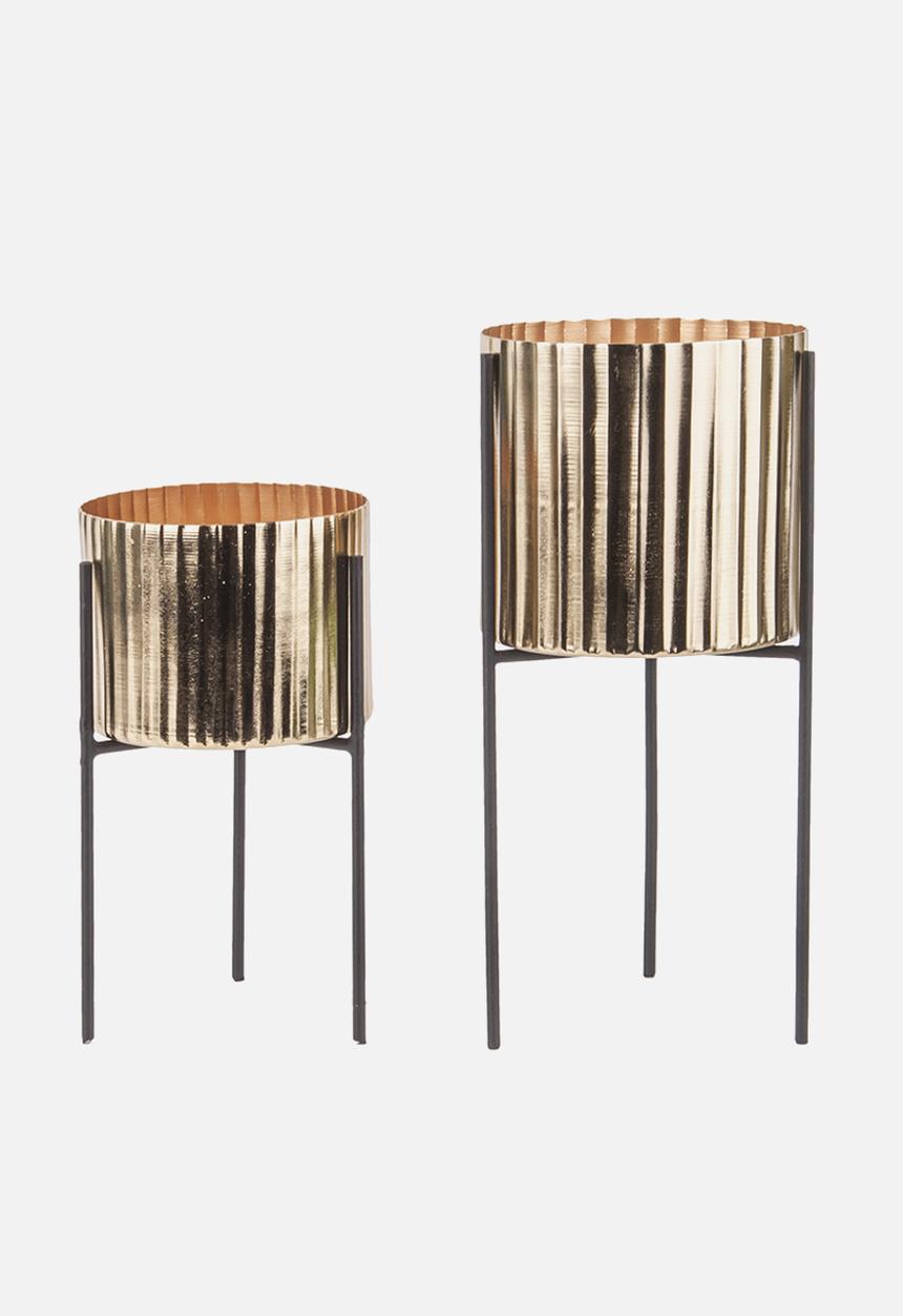 Present Time - Stilt iron plant pot set - gold & black