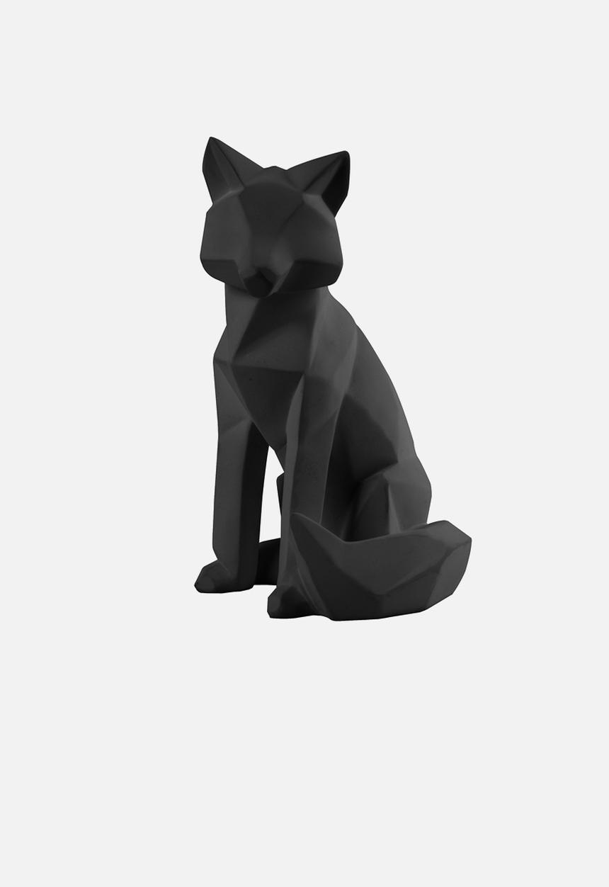 Present Time - Origami fox polyresin statue large - matte black