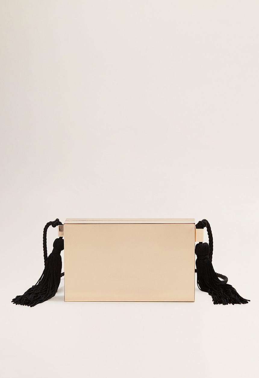 MANGO - Tassel metal clutch bag - gold
