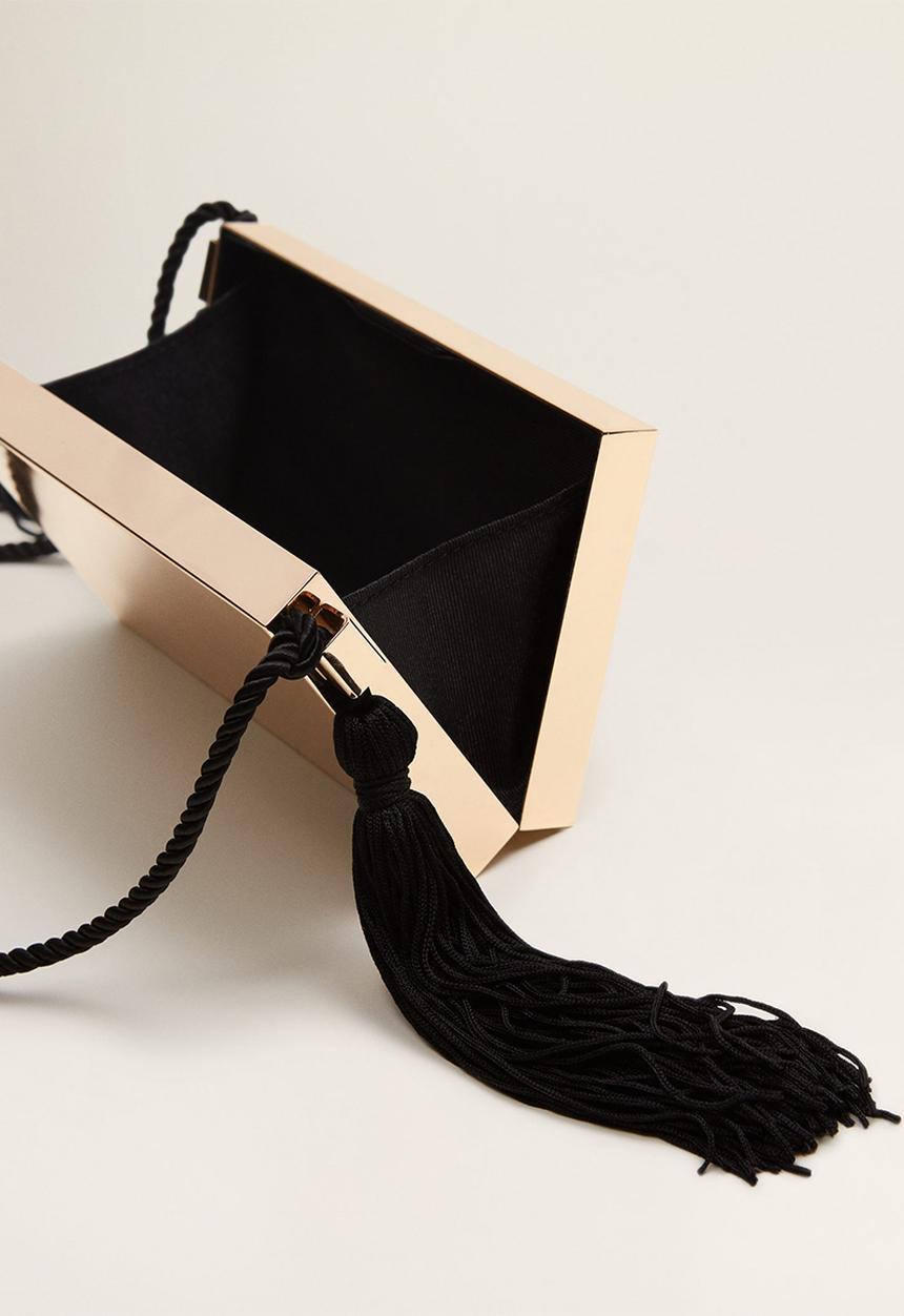 MANGO - Tassel metal clutch bag - gold