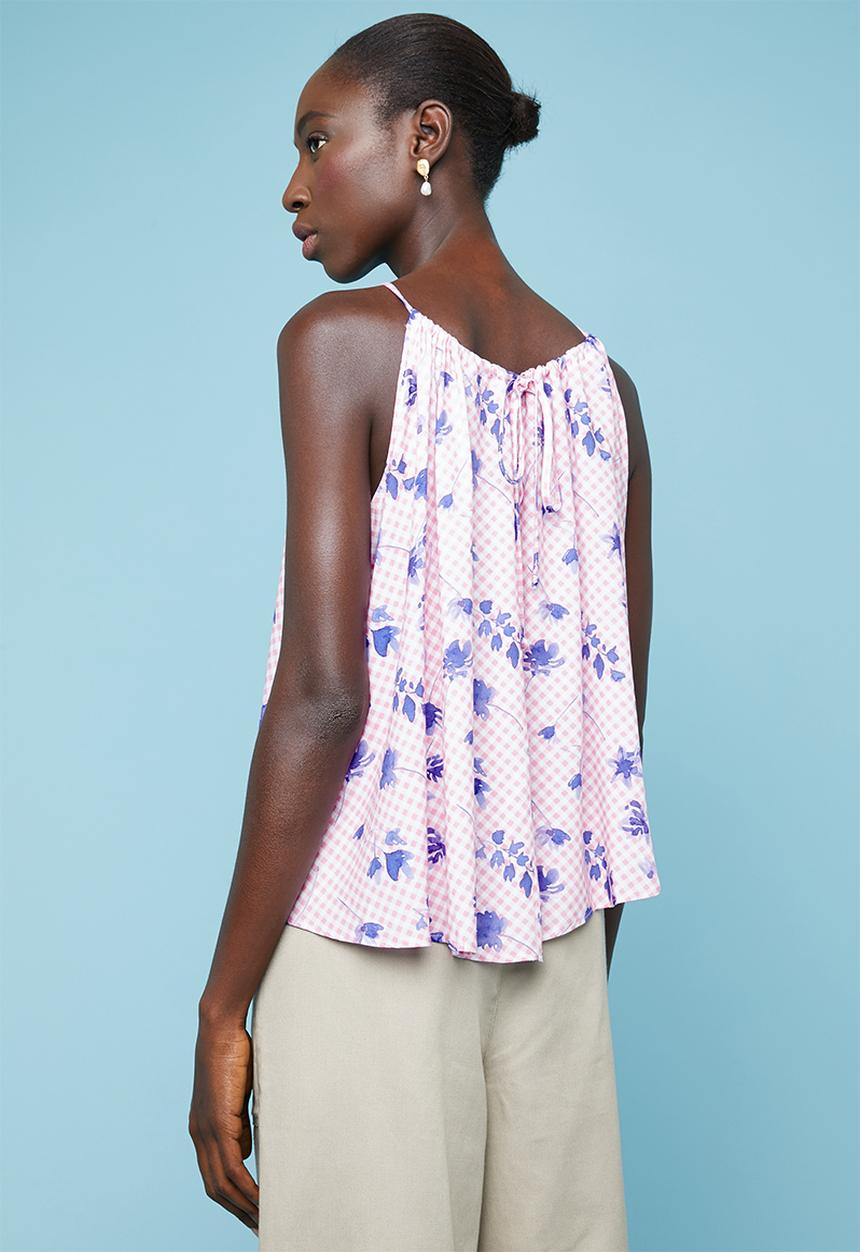 Superbalist - Halter neck floral check cami - pink & blue