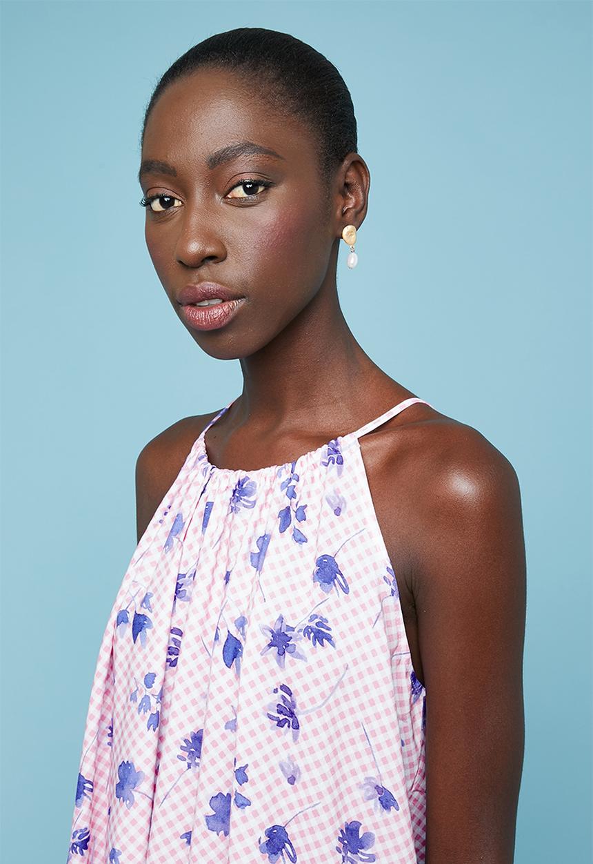 Superbalist - Halter neck floral check cami - pink & blue