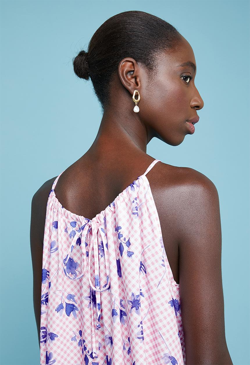 Superbalist - Halter neck floral check cami - pink & blue