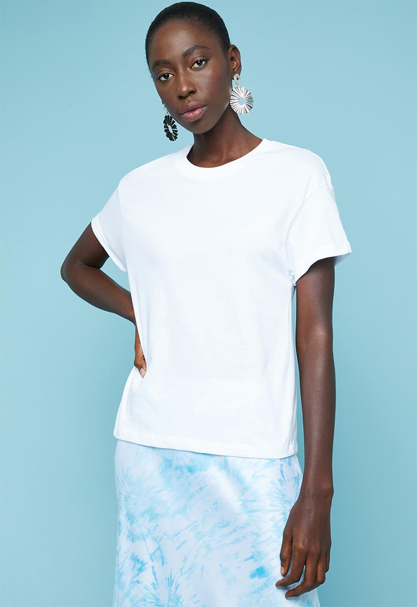 Superbalist - Boxy tee with roll up sleeve - white