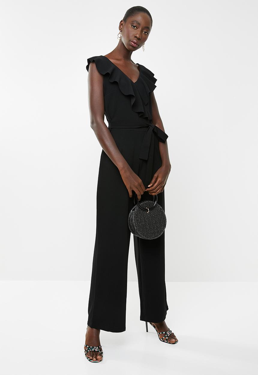 Revenge - Ruffle jumpsuit with tie waist - black