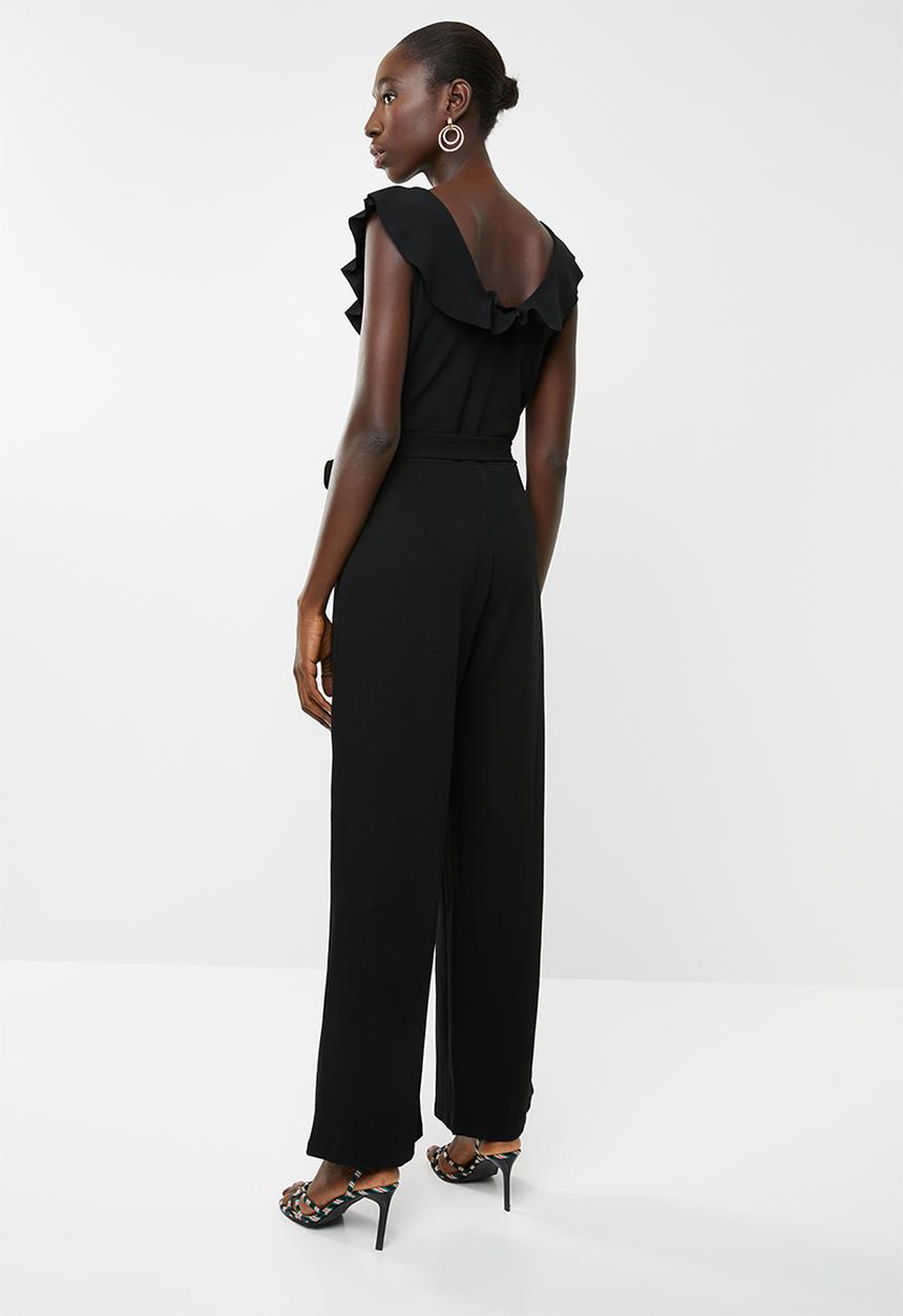 Revenge - Ruffle jumpsuit with tie waist - black