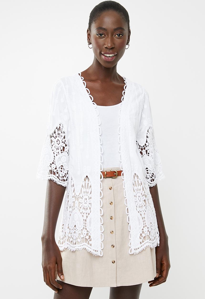 New Look - Crochet detail kimono - white