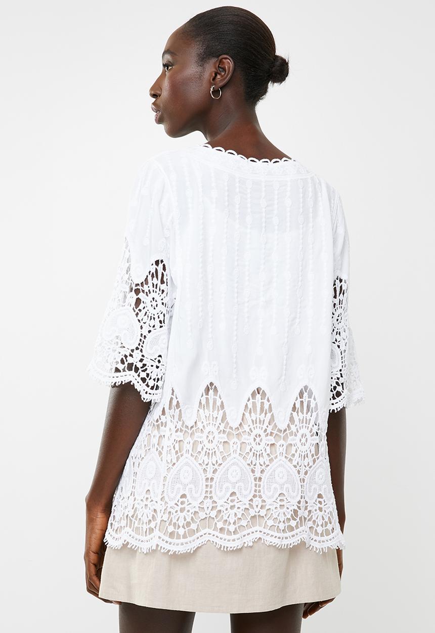 New Look - Crochet detail kimono - white