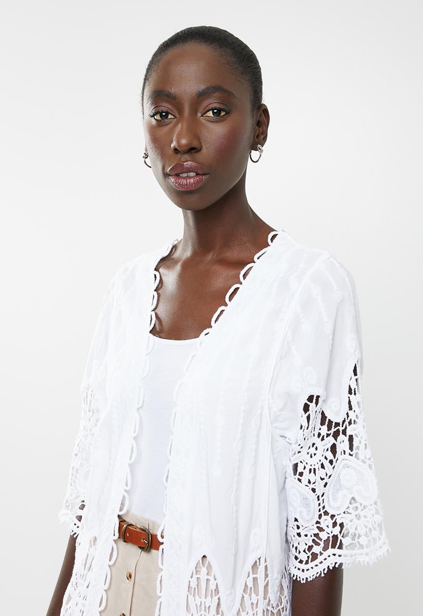 New Look - Crochet detail kimono - white