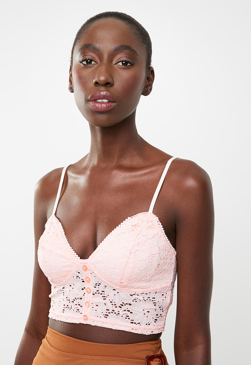 New Look - Lace button detail bralet - pink