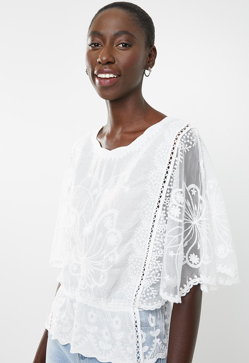 New Look - Emily embroidery crochet top - white