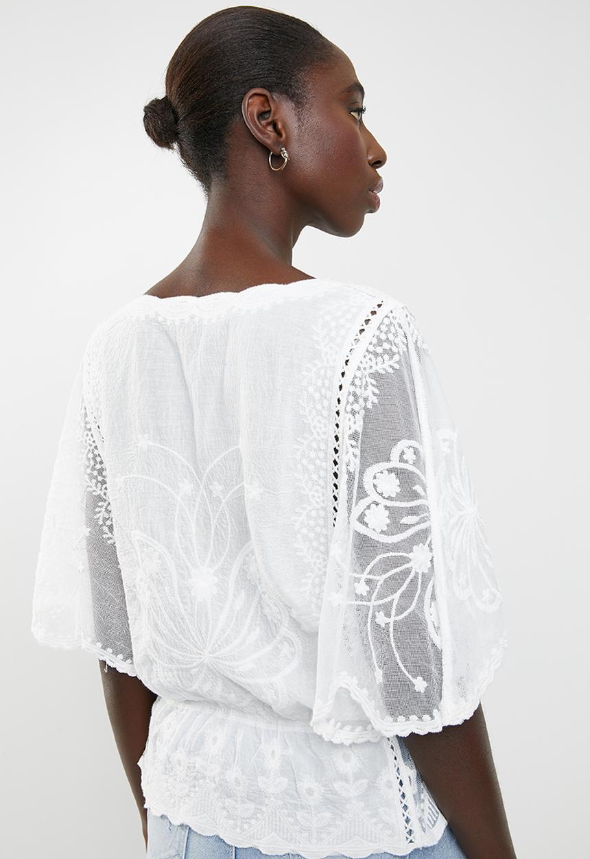 New Look - Emily embroidery crochet top - white