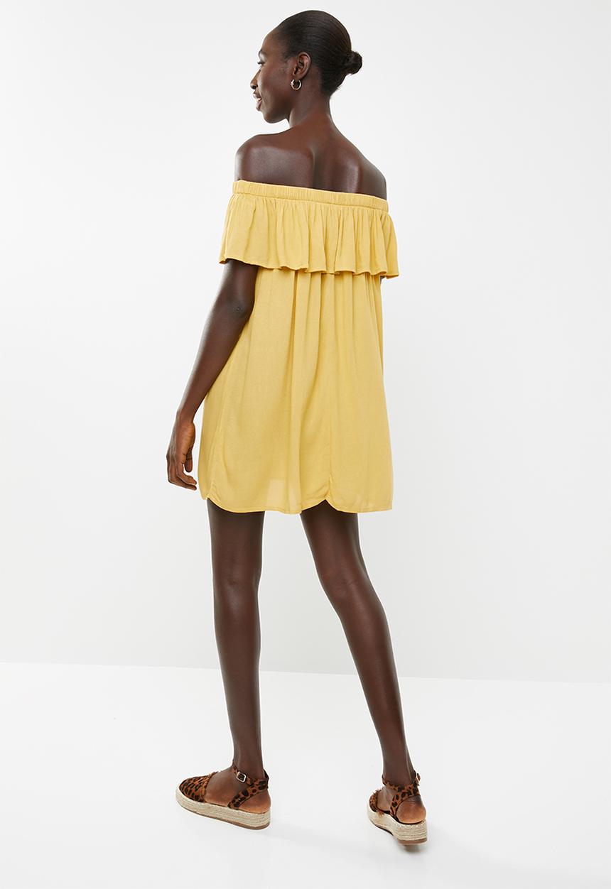 Forever21 - Off shoulder ruffle overlay dress - yellow