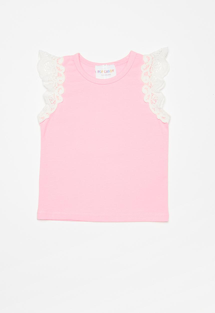 Pop Candy - Flutter sleeve vest - pink & white 