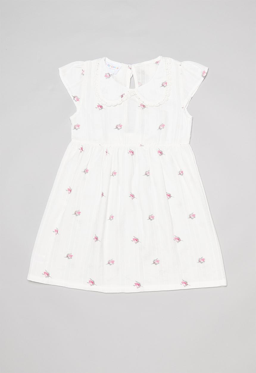 Pop Candy - Printed dress with peter pan collar - white & pink 