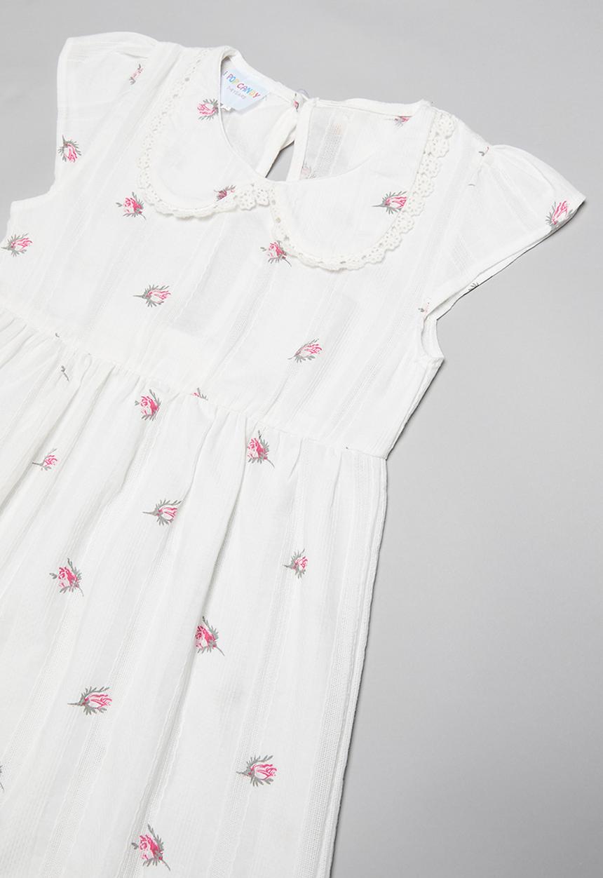 Pop Candy - Printed dress with peter pan collar - white & pink 