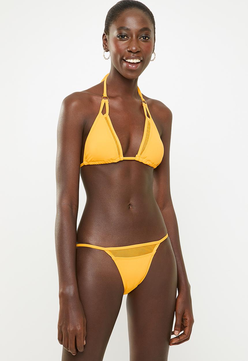 SISSY BOY - Ribbed tanga bikini bottom with mesh inlay - yellow