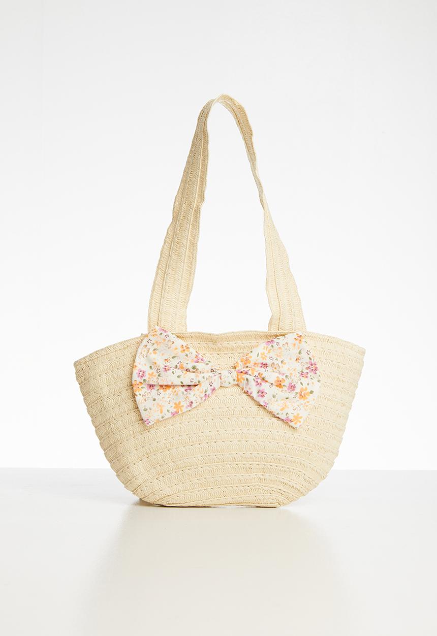 Pop Candy - Straw tote bag with bow detail - beige 