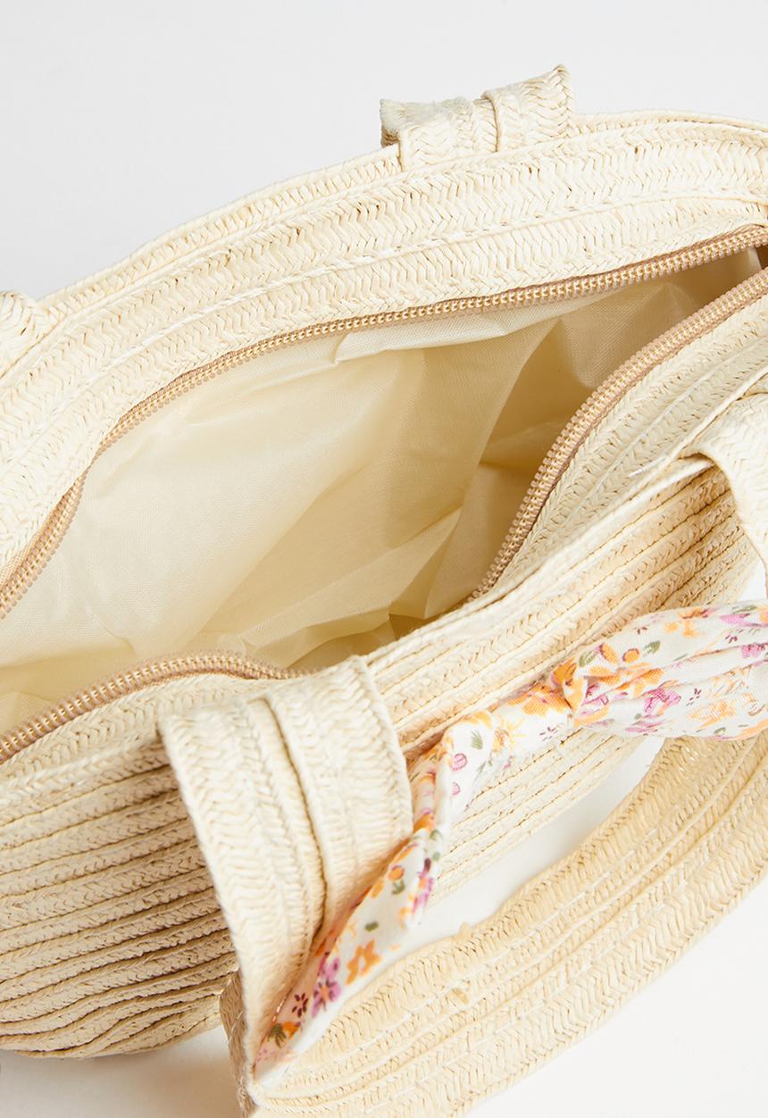 Pop Candy - Straw tote bag with bow detail - beige 