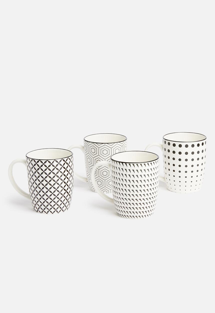 Excellent Houseware - Geo mug set of 4 - black & white