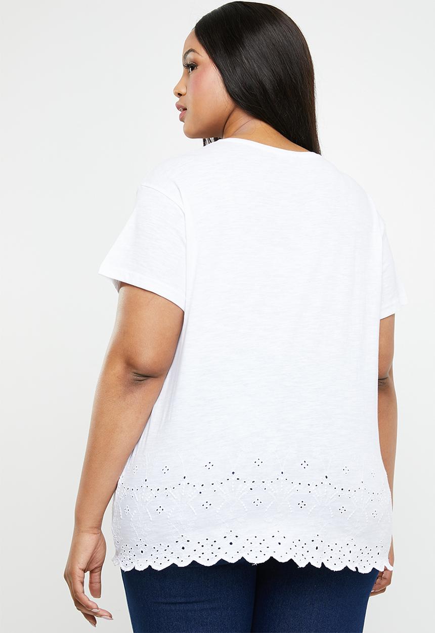 New Look - Broderie round neck - white