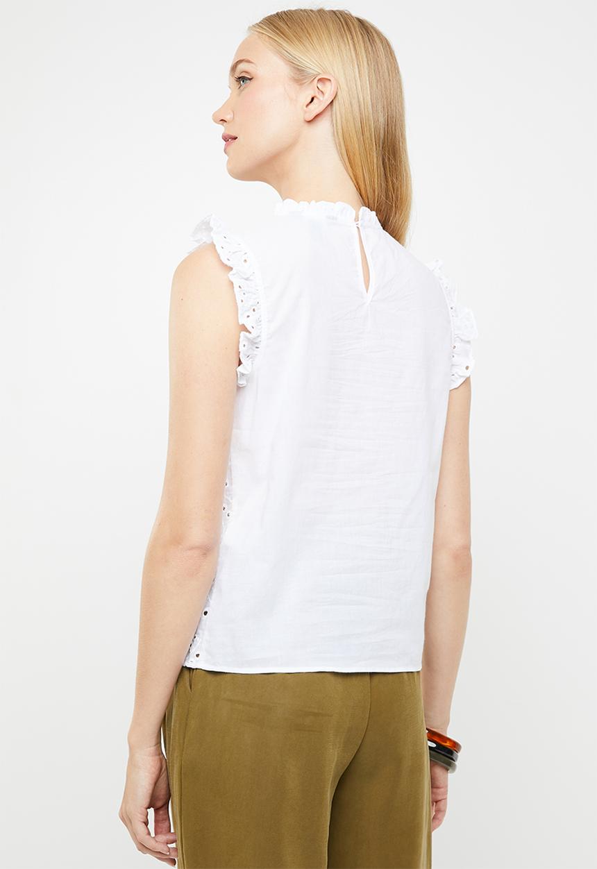 New Look - Piper frill sleeve top - white