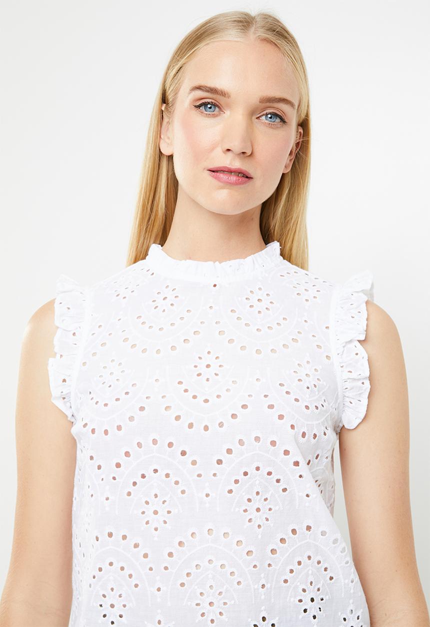 New Look - Piper frill sleeve top - white