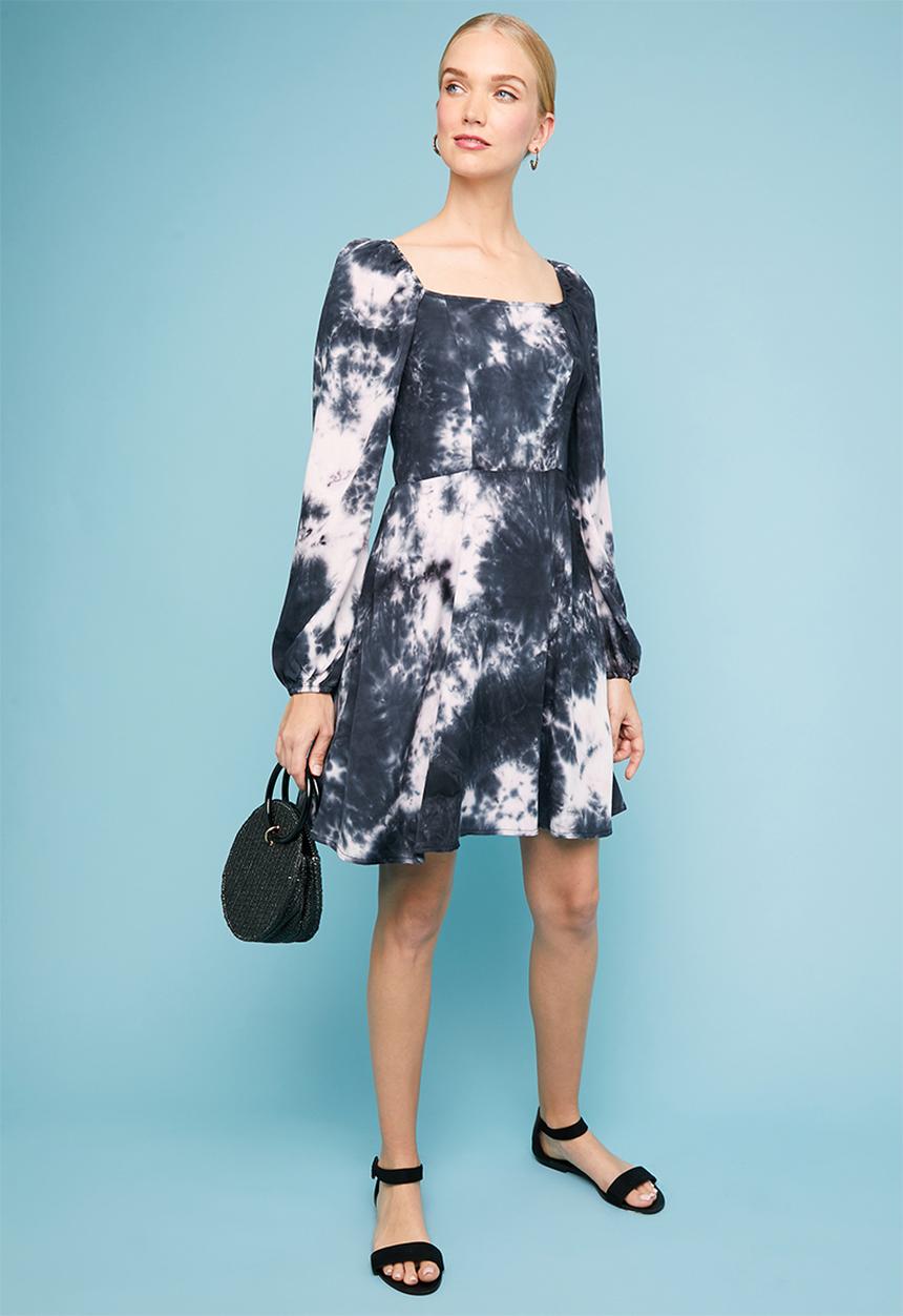 Superbalist - Square neck tie-dye dress - navy & white
