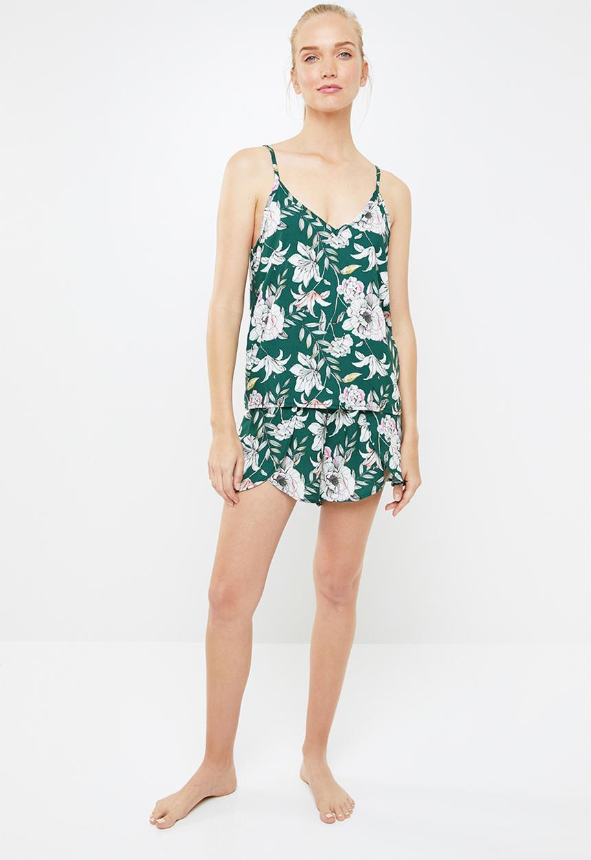 Superbalist - Printed sleep cami & shorts set - green
