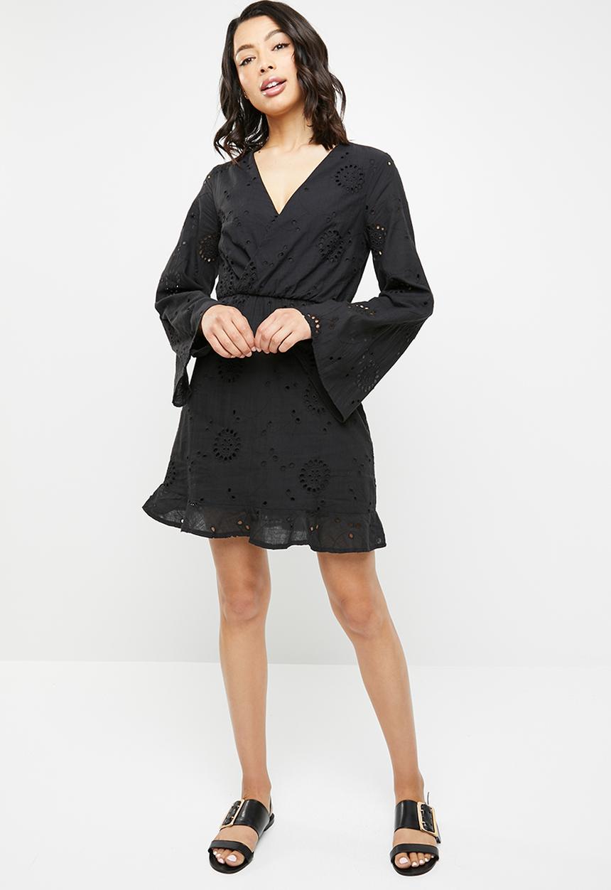 Missguided - Lace up back frill dress - black