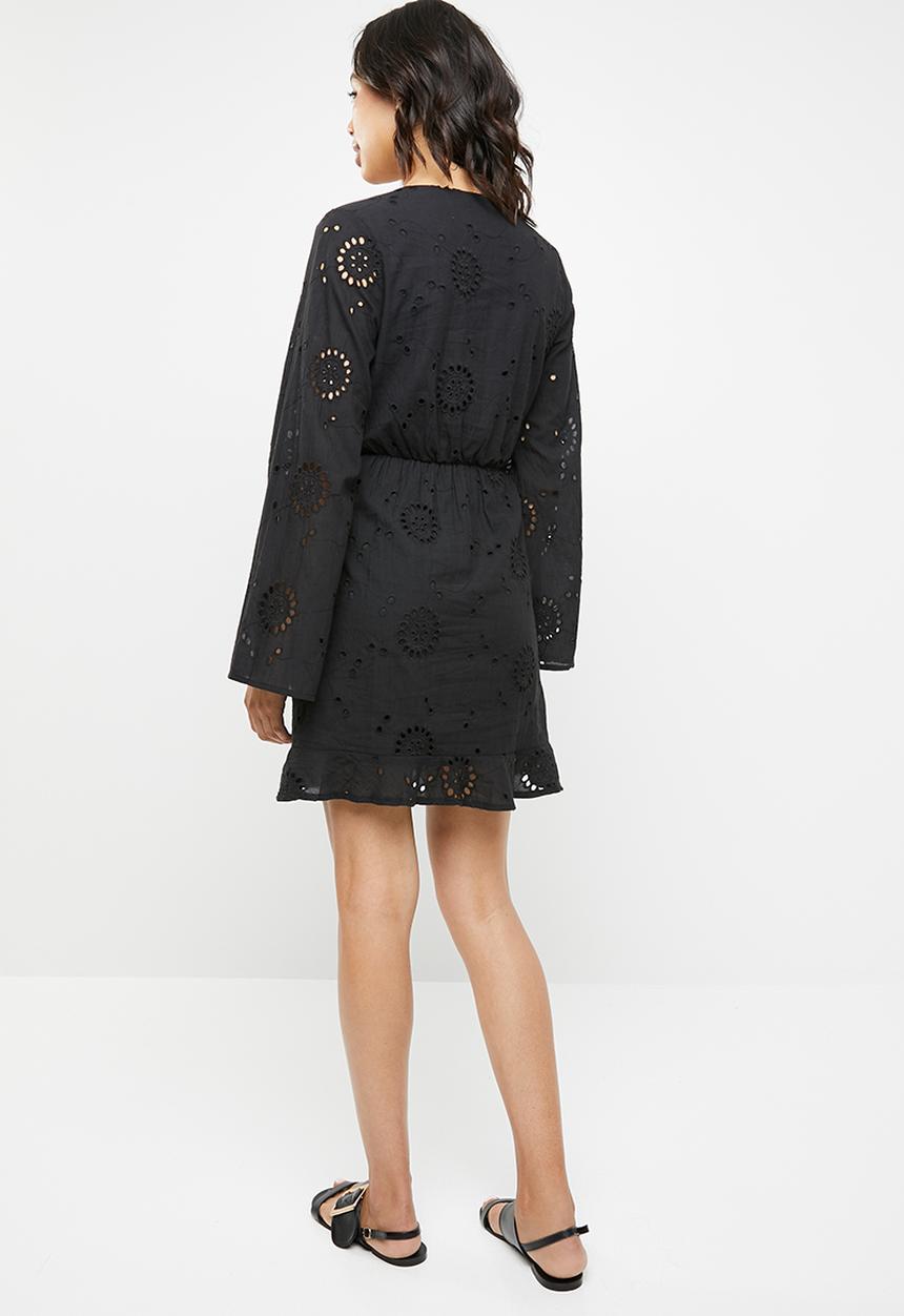 Missguided - Lace up back frill dress - black
