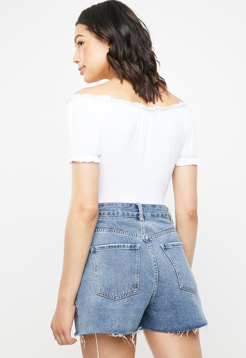 Missguided - Bardot frill edge cupped bodysuit - white